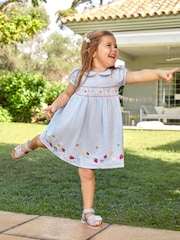 JoJo Maman Bébé Blue Strawberry Embroidered Smocked Dress - Image 2 of 7