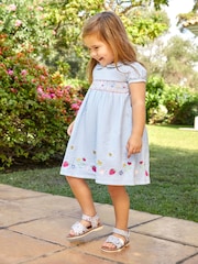 JoJo Maman Bébé Blue Strawberry Embroidered Smocked Dress - Image 3 of 7
