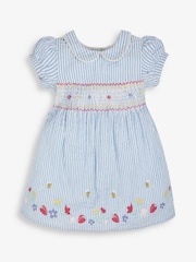 JoJo Maman Bébé Blue Strawberry Embroidered Smocked Dress - Image 5 of 7