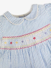 JoJo Maman Bébé Blue Strawberry Embroidered Smocked Dress - Image 6 of 7