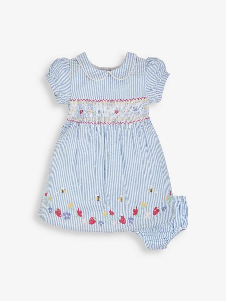 JoJo Maman Bébé Blue Strawberry Embroidered Smocked Dress - Image 9 of 9 JoJo Maman Bébé Blue Strawberry Embroidered Smocked Dress - Image 9 of 9