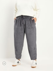 Yours Curve Grey Corduroy Barrel Leg Trousers - Image 1 of 6