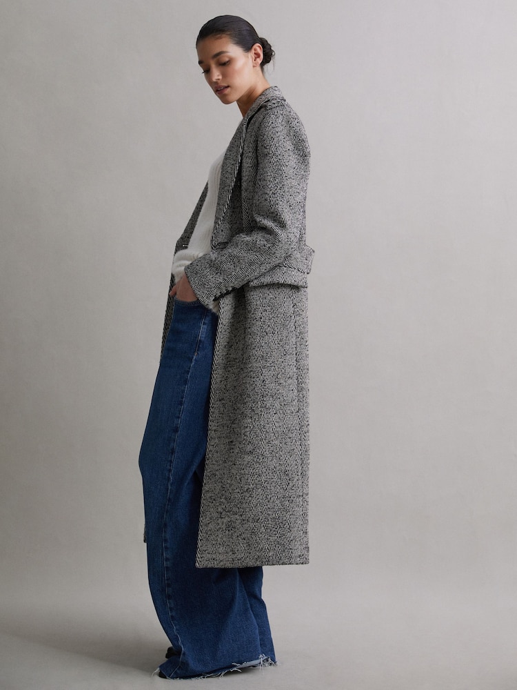 Reiss Grey Jesse Wool Blend Herringbone Coat - Image 1 of 8