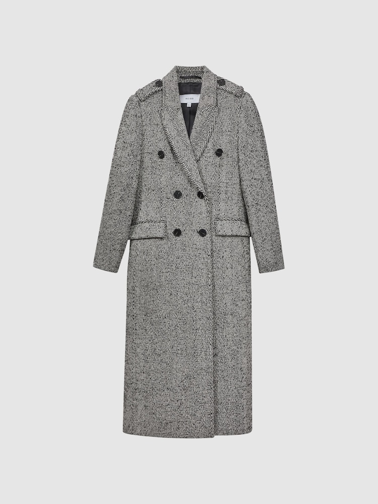 Reiss Grey Jesse Wool Blend Herringbone Coat - Image 2 of 8