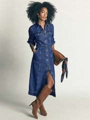 Boden Blue Fleur Denim Midi Dress - Image 1 of 7