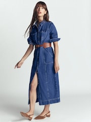 Boden Blue Fleur Denim Midi Dress - Image 6 of 7
