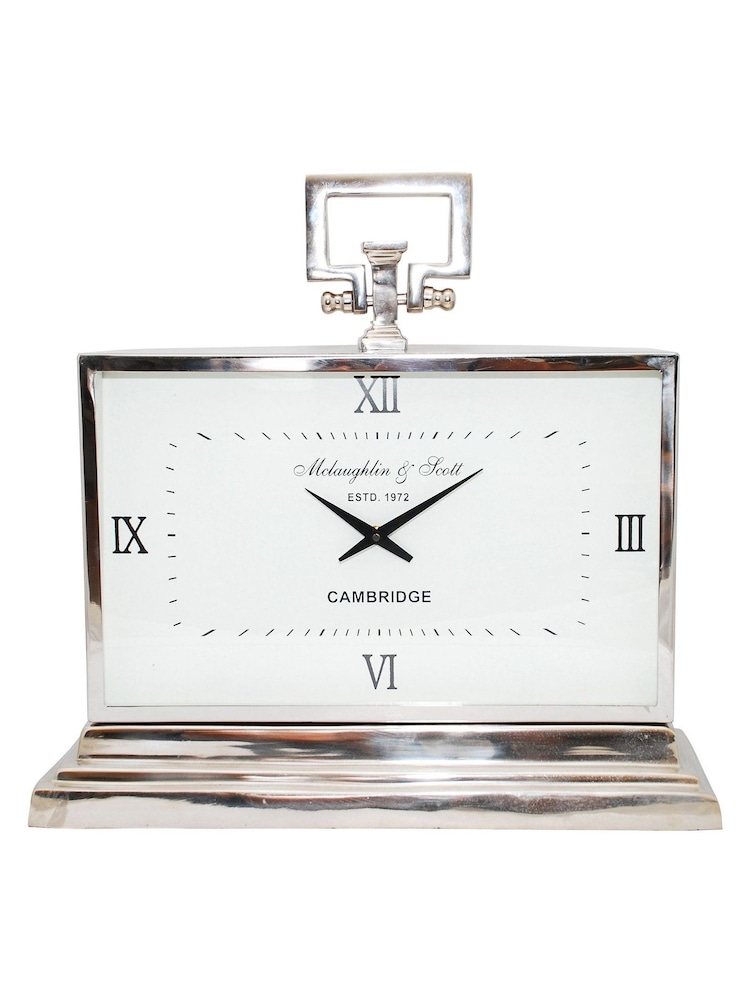 Libra Silver Latham Medium Rectangle Clock With Roman Numerals - Image 2 of 2
