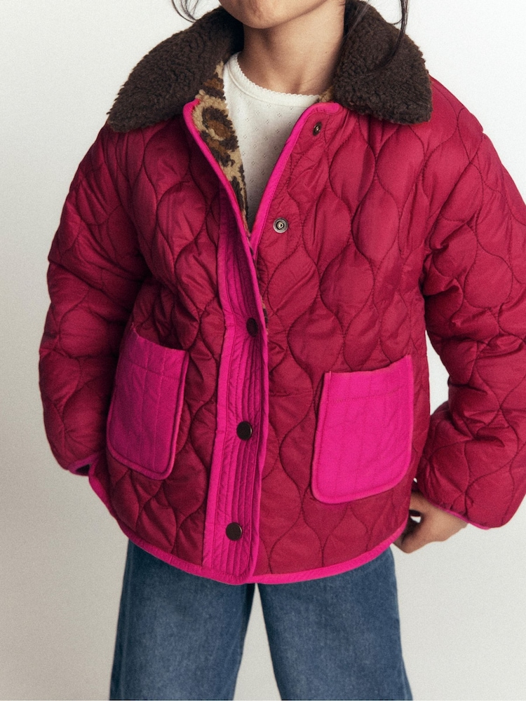 Boden Pink Reversible Borg Quilted Jacket - Image 1 of 4