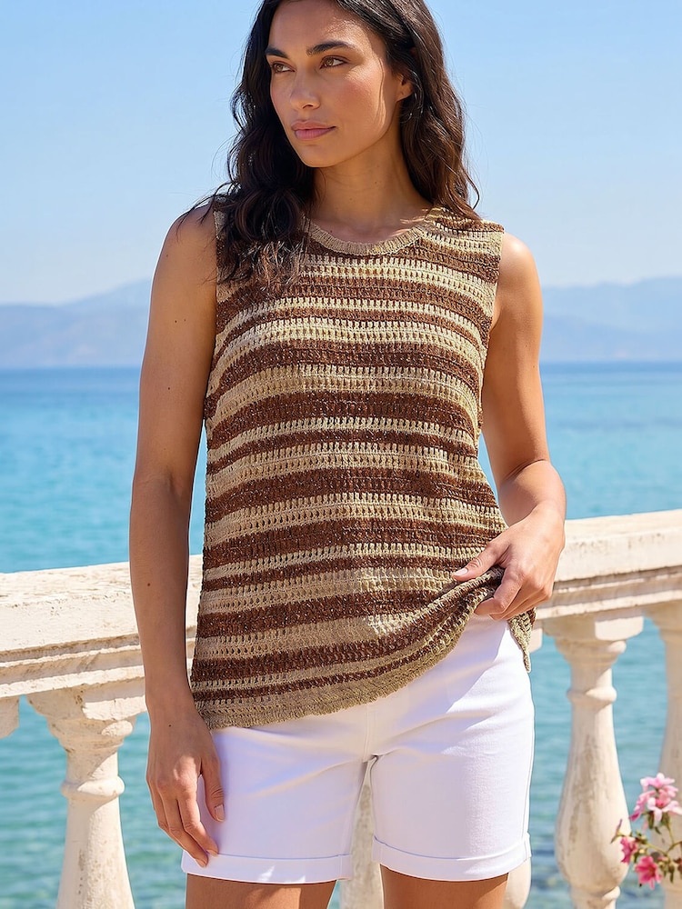 Roman Brown Shimmer Stripe Knit Vest - Image 2 of 4 Roman Brown Shimmer Stripe Knit Vest - Image 2 of 4