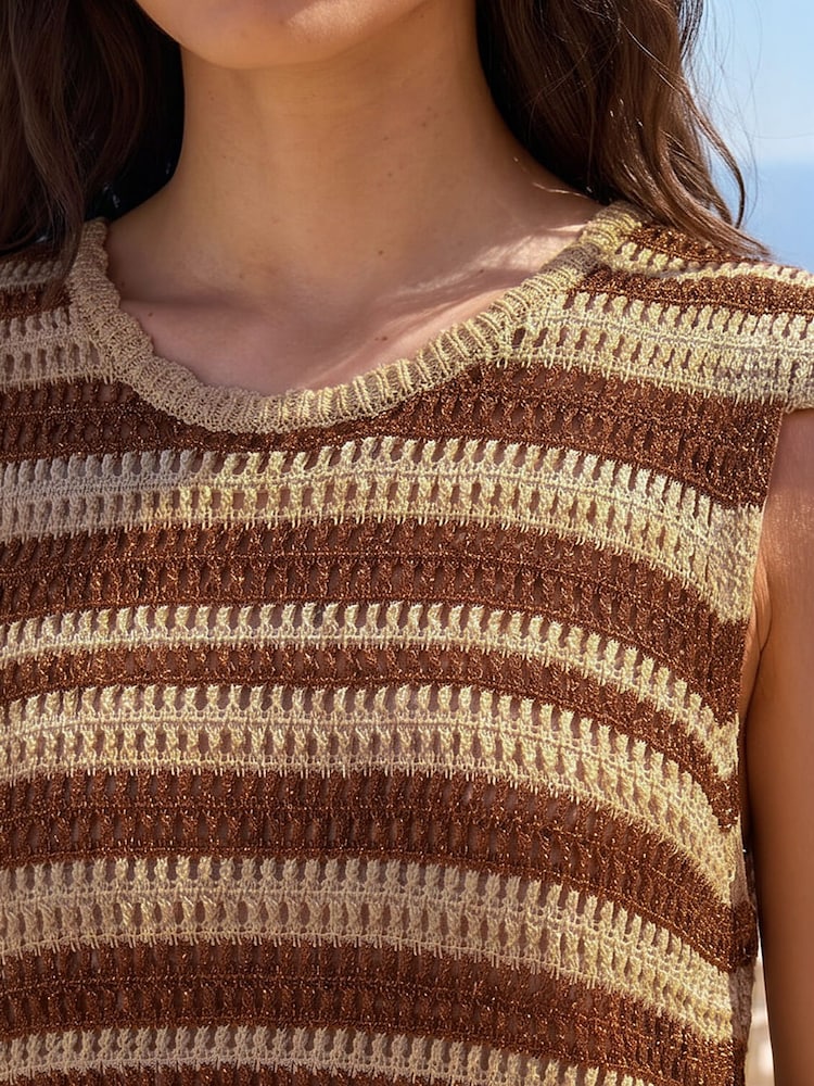 Roman Brown Shimmer Stripe Knit Vest - Image 4 of 4 Roman Brown Shimmer Stripe Knit Vest - Image 4 of 4