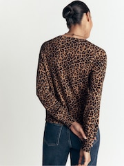 Boden Brown Leopard Camilla Cotton Crew Cardigan - Image 2 of 6