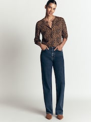 Boden Brown Leopard Camilla Cotton Crew Cardigan - Image 3 of 6