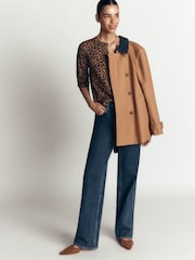 Boden Brown Leopard Camilla Cotton Crew Cardigan - Image 4 of 6