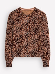 Boden Brown Leopard Camilla Cotton Crew Cardigan - Image 5 of 6