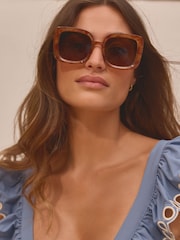 Caramel Brown Polarised Square Frame Sunglasses - Image 2 of 8