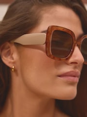 Caramel Brown Polarised Square Frame Sunglasses - Image 3 of 8