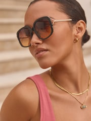 Black Arm Detail Square Sunglasses - Image 1 of 8