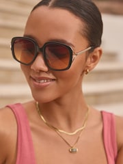 Black Arm Detail Square Sunglasses - Image 4 of 8