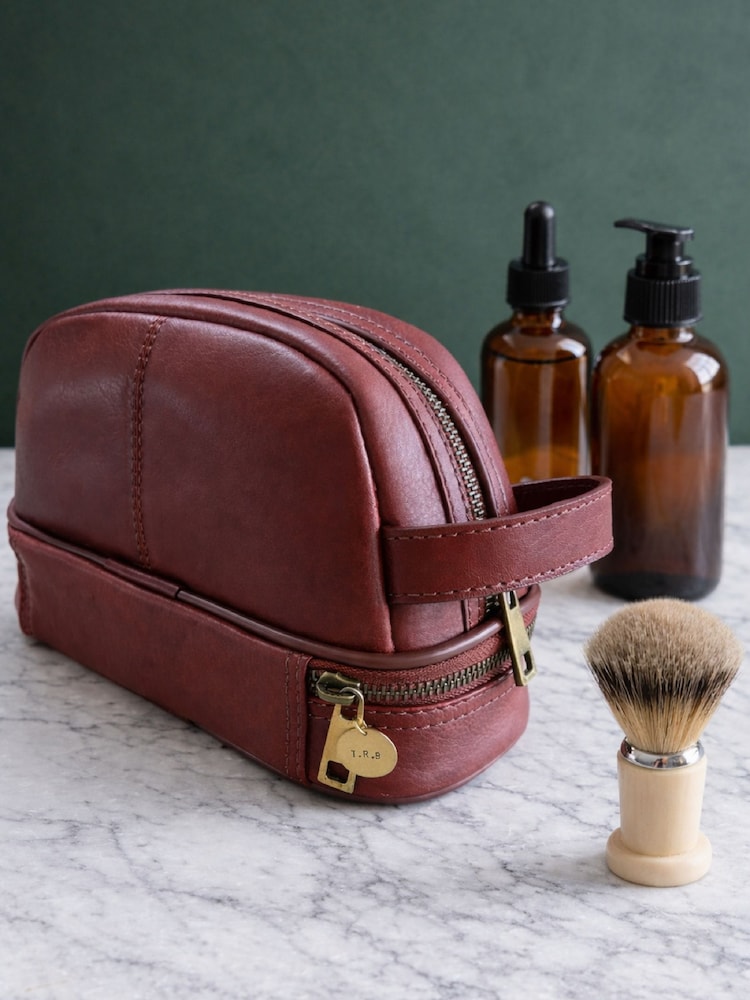 Posh Totty Designs Personalised Leather Base Pocket Wash Bag - Image 1 of 3