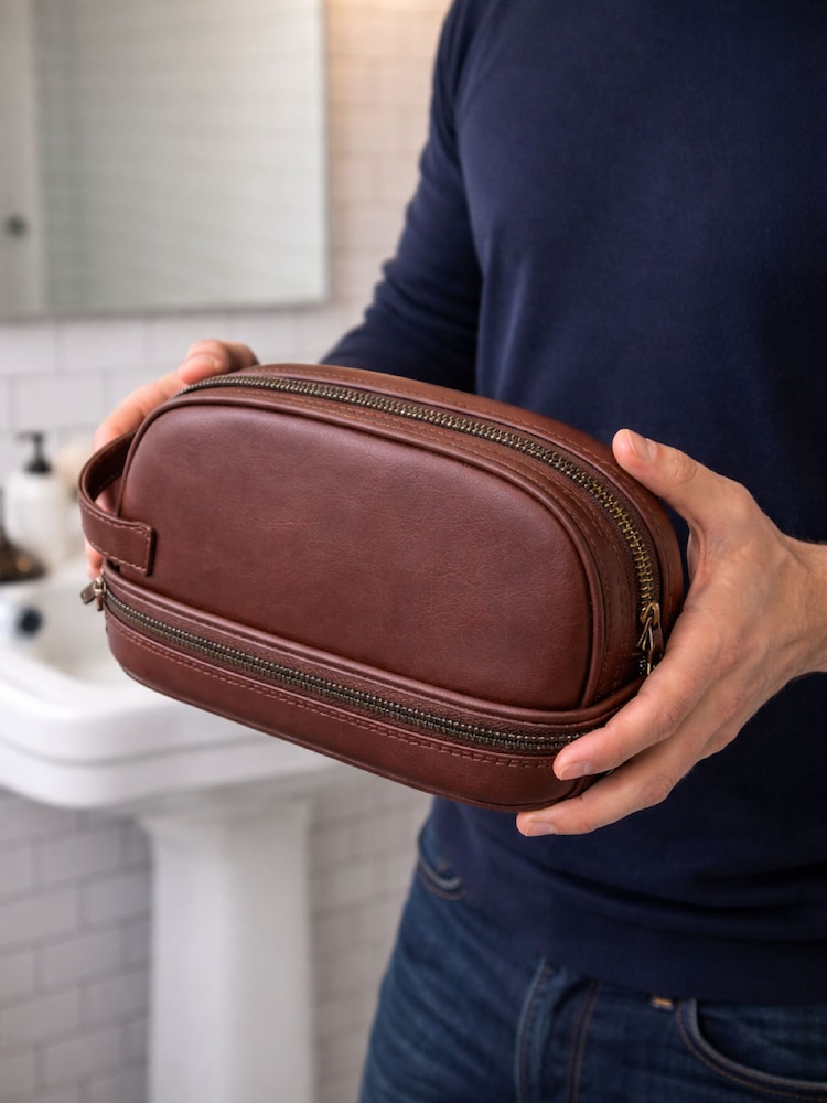 Posh Totty Designs Personalised Leather Base Pocket Wash Bag - Image 2 of 3