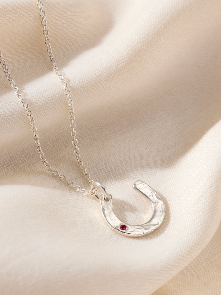 Sterling Silver Personalised Birthstone Horseshoe Necklace By Posh Totty Designs - Image 1 of 5