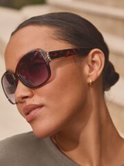 Tortoiseshell Brown Polarised Bling Arm Detail Sunglasses - Image 1 of 7