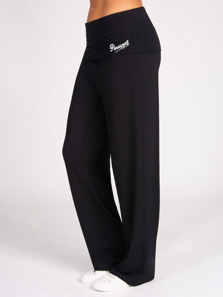 Pineapple Black Fold Over Waist Viscose Jersey Trousers - Image 1 of 6
