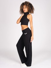 Pineapple Black Fold Over Waist Viscose Jersey Trousers - Image 3 of 6