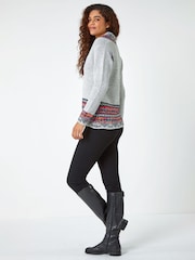Roman Grey Nordic Print Button Detail Jumper - Image 2 of 5