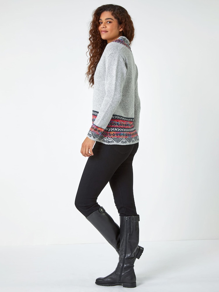Roman Grey Nordic Print Button Detail Jumper - Image 2 of 5