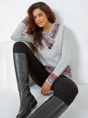 Roman Grey Nordic Print Button Detail Jumper - Image 4 of 5