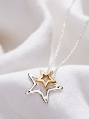Posh Totty Designs Gold Tone Mixed Metal Double Open Star Charm Necklace - Image 1 of 3
