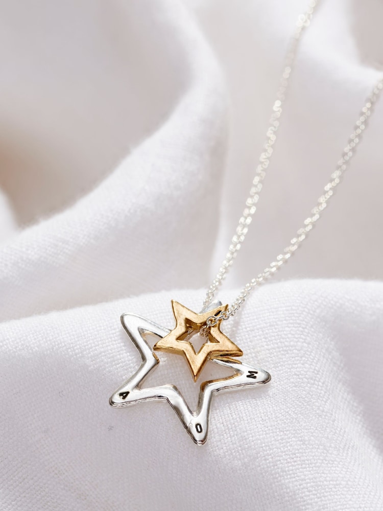Posh Totty Designs Gold Tone Mixed Metal Double Open Star Charm Necklace - Image 1 of 3