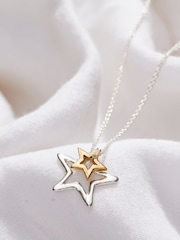 Posh Totty Designs Gold Tone Mixed Metal Double Open Star Charm Necklace - Image 2 of 3