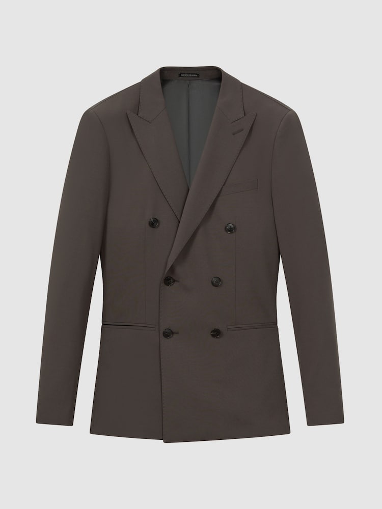Reiss Chocolate Roll Slim Fit Wool Blend Double Breasted Blazer - Image 2 of 8