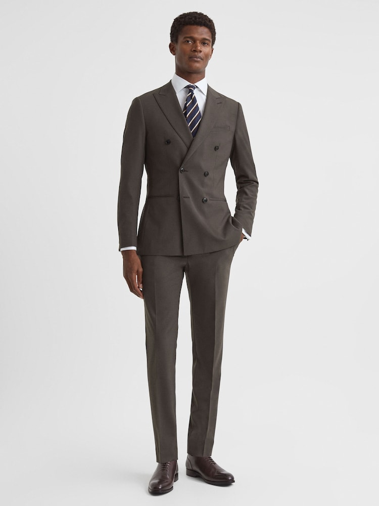 Reiss Chocolate Roll Slim Fit Wool Blend Double Breasted Blazer - Image 3 of 8