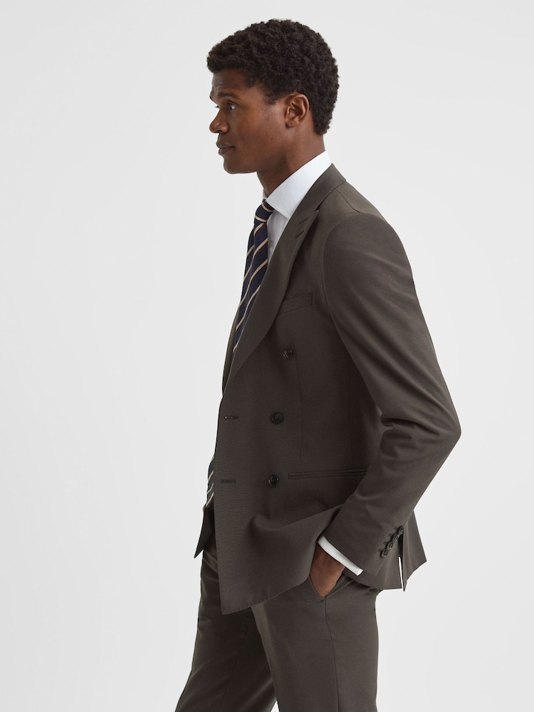 Reiss Chocolate Roll Slim Fit Wool Blend Double Breasted Blazer - Image 4 of 8