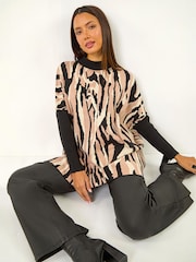 Roman Black Abstract Animal Print Knitted Jumper - Image 1 of 4