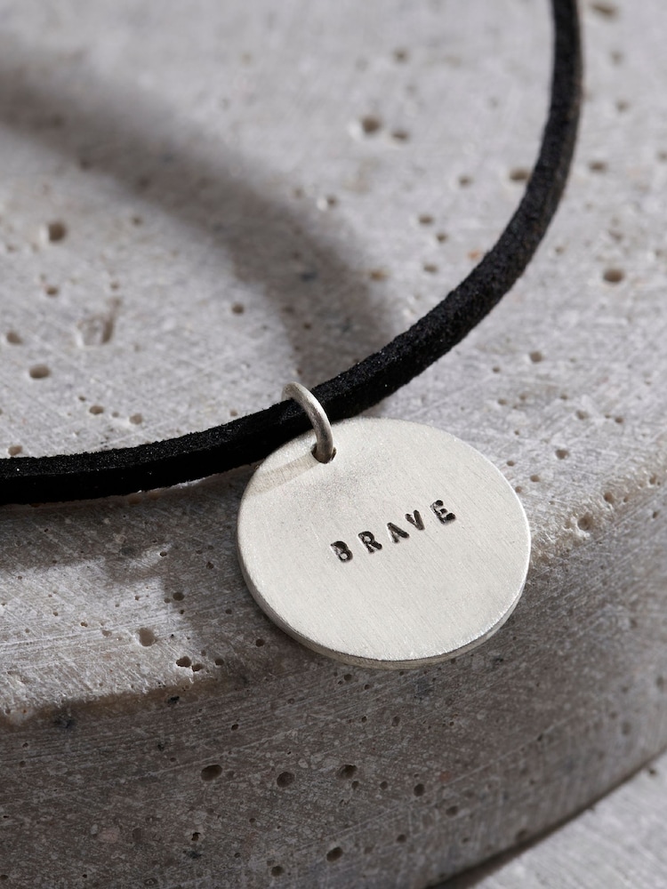 Personalised Silver Disc Necklace With Leather Cord By Posh Totty Designs - Image 2 of 5