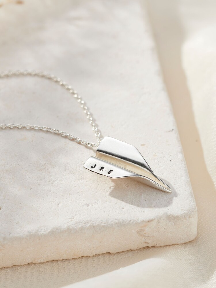 Sterling Silver Personalised Paper Plane Necklace By Posh Totty Designs - Image 1 of 3 Sterling Silver Personalised Paper Plane Necklace By Posh Totty Designs - Image 1 of 3