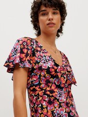 Oliver Bonas Red Sketched Floral Knot Midi Dress - Image 3 of 9