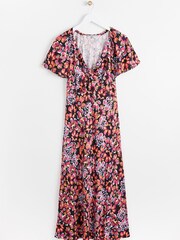 Oliver Bonas Red Sketched Floral Knot Midi Dress - Image 4 of 9