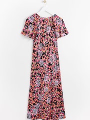Oliver Bonas Red Sketched Floral Knot Midi Dress - Image 5 of 9