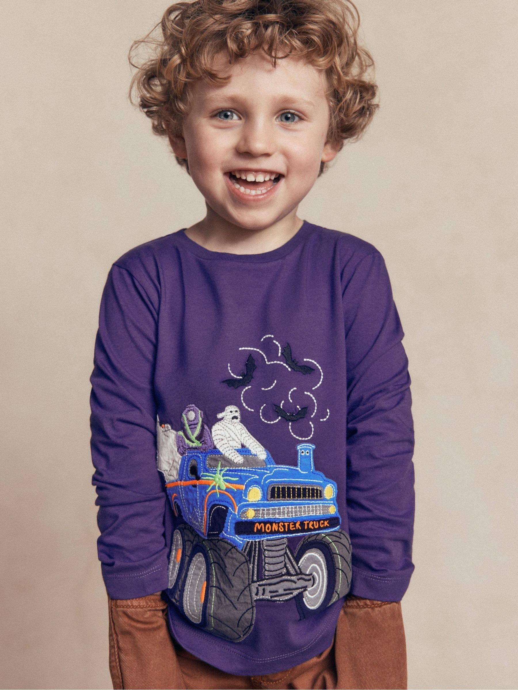Boden Boys Purple Long Sleeve Applique T-Shirt - Size 10-11 Years - Image 2