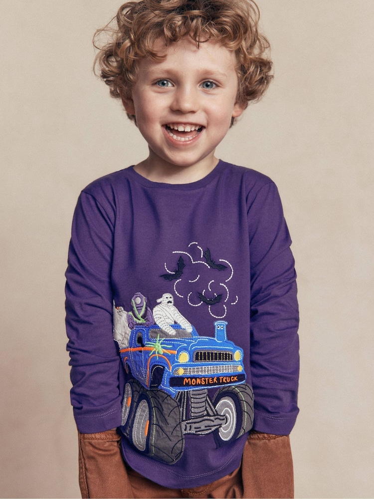 Boden Purple Halloween Long Sleeve Appliqué T-Shirt - Image 1 of 4 Boden Purple Halloween Long Sleeve Appliqué T-Shirt - Image 1 of 4