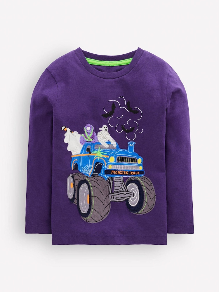 Boden Purple Halloween Long Sleeve Appliqué T-Shirt - Image 2 of 4 Boden Purple Halloween Long Sleeve Appliqué T-Shirt - Image 2 of 4