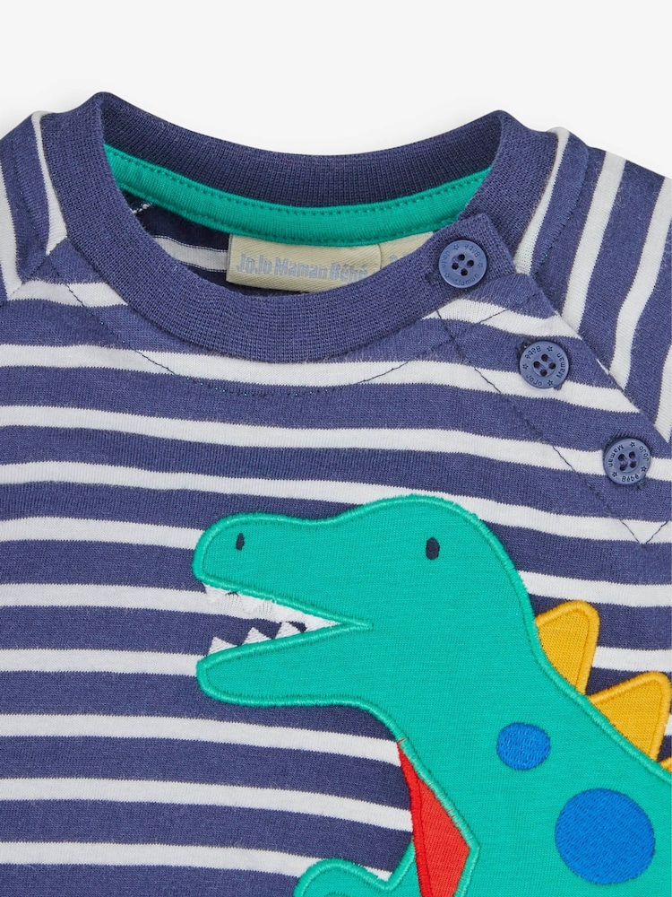 JoJo Maman Bébé Navy Dino Appliqué Romper - Image 2 of 3