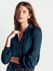 Boden Blue Lena Lace Frill Collar Blouse - Image 2 of 7