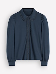 Boden Blue Lena Lace Frill Collar Blouse - Image 7 of 7