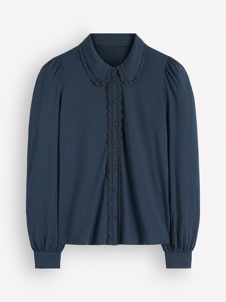 Boden Blue Lena Lace Frill Collar Blouse - Image 7 of 7 Boden Blue Lena Lace Frill Collar Blouse - Image 7 of 7
